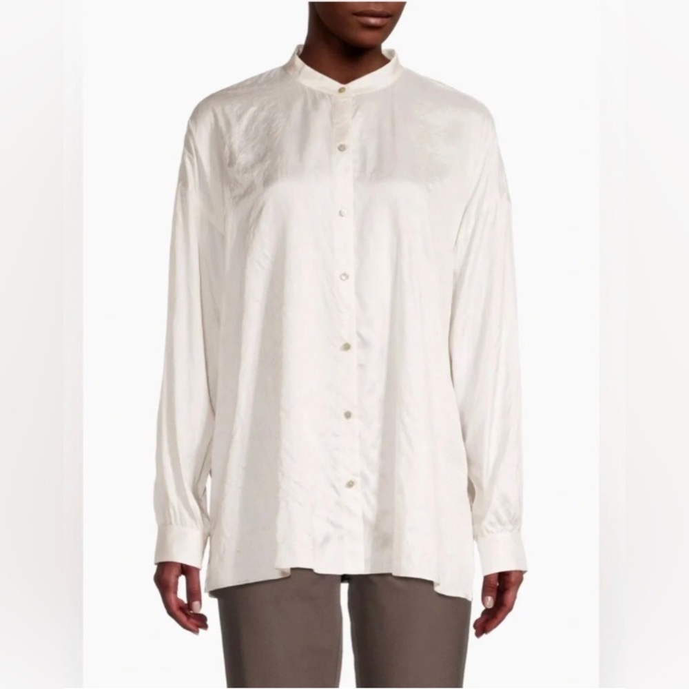 Eileen Fisher Ivory mandarin collar boxy Button-Down Shirt
